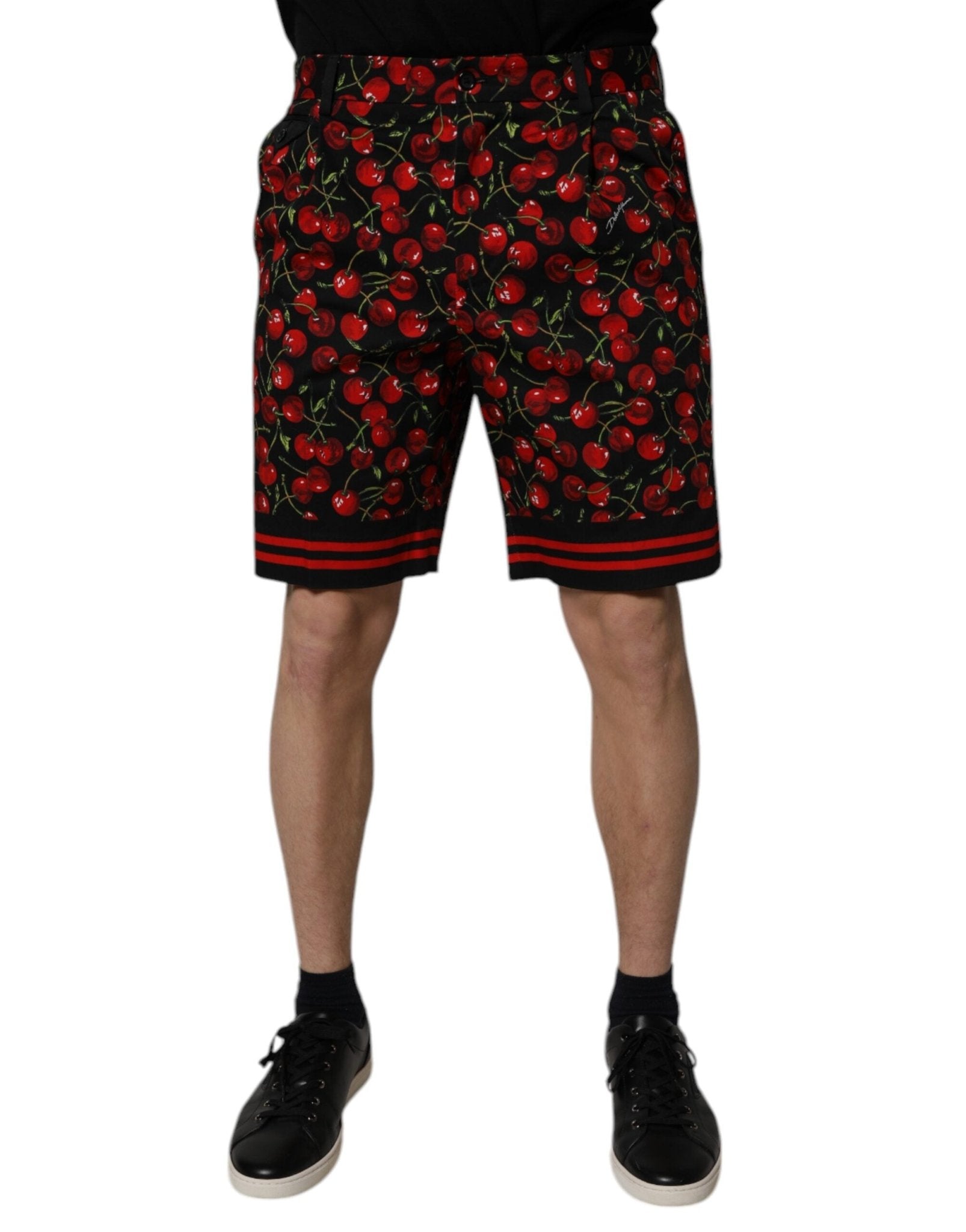 Dolce & Gabbana Black Red Cherry Print Bermuda Cotton Shorts - Sandy Store ByNet