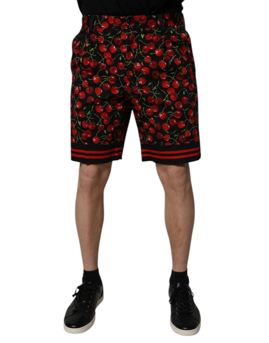 Dolce & Gabbana Black Red Cherry Print Bermuda Cotton Shorts - Sandy Store ByNet