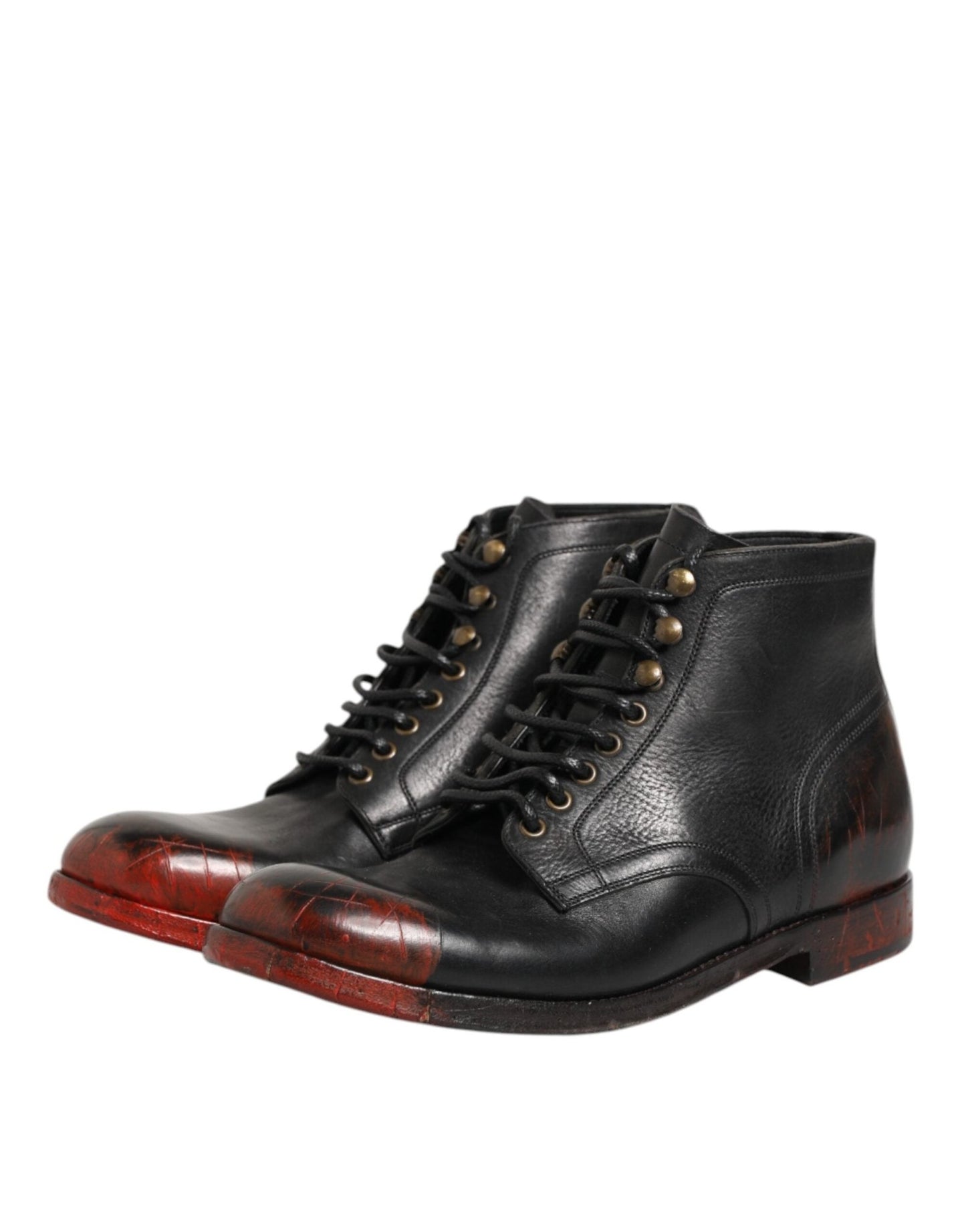 Dolce & Gabbana Black Red Lace Up Short Ankle Boot Shoes – EU44/US11 par Dolce & Gabbana | Disponible sur Sandy Store ByNet