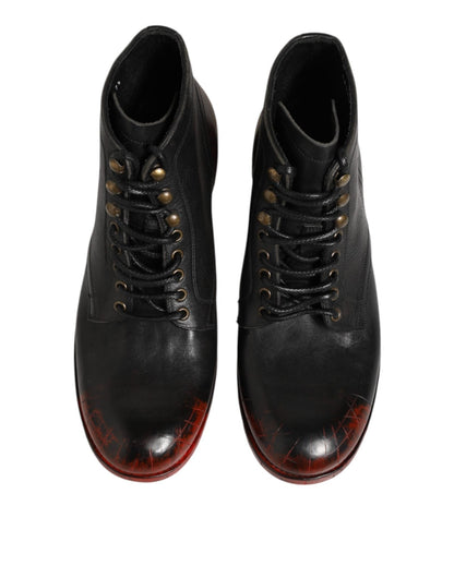 Dolce & Gabbana Black Red Lace Up Short Ankle Boot Shoes – EU44/US11 par Dolce & Gabbana | Disponible sur Sandy Store ByNet