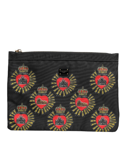 Dolce & Gabbana Black Red Nylon Sacred Heart Clutch Pouch Bag - Sandy Store ByNet