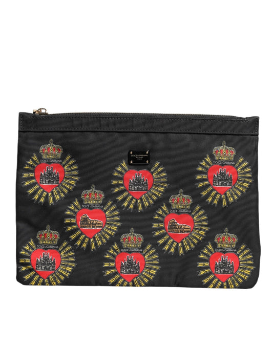 Dolce & Gabbana Black Red Nylon Sacred Heart Clutch Pouch Bag - Sandy Store ByNet
