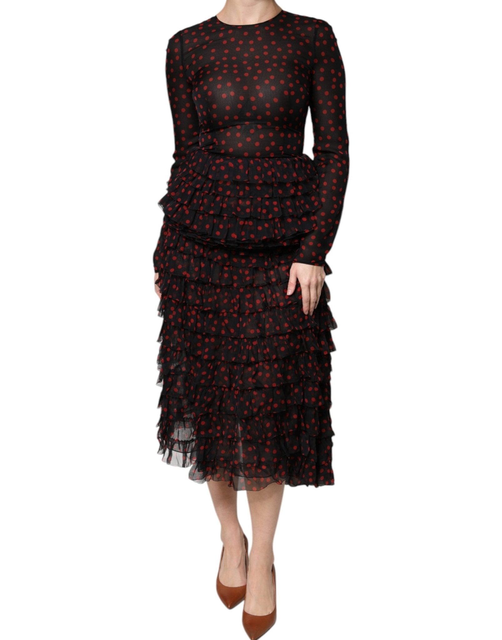 Dolce & Gabbana Black Red Polka Dot Silk Layered Midi Dress - Sandy Store ByNet