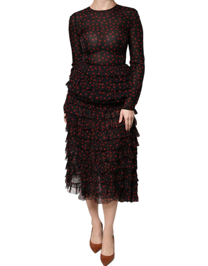 Dolce & Gabbana Black Red Polka Dot Silk Layered Midi Dress - Sandy Store ByNet