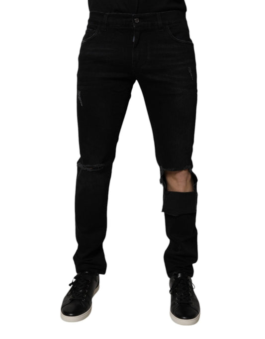 Dolce & Gabbana Black Ripped Cotton Skinny Men Denim Jeans – IT50 | L par Dolce & Gabbana | Disponible sur Sandy Store ByNet