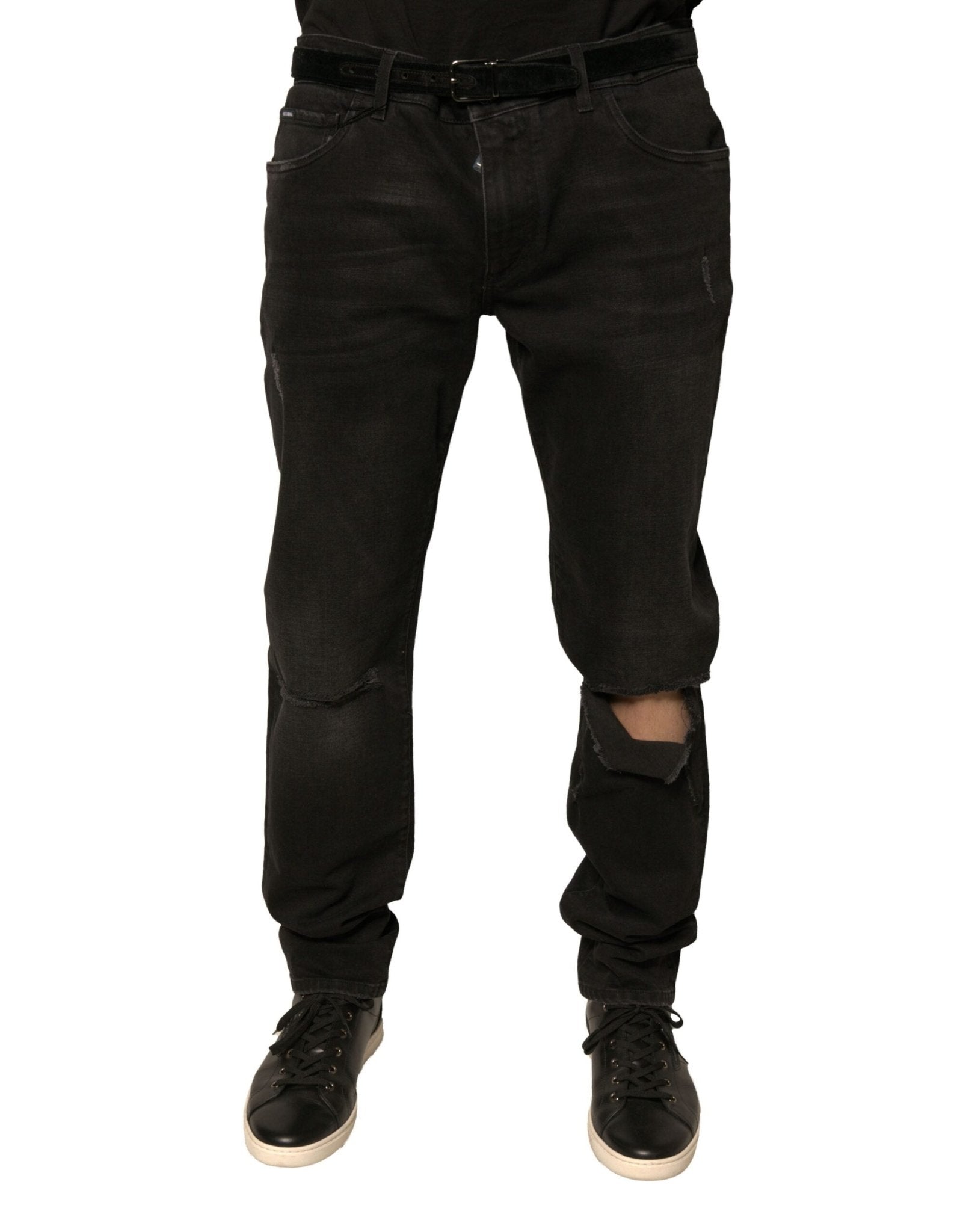 Dolce & Gabbana Black Ripped Logo Cotton Skinny Denim Jeans – IT56 | XXL par Dolce & Gabbana | Disponible sur Sandy Store ByNet