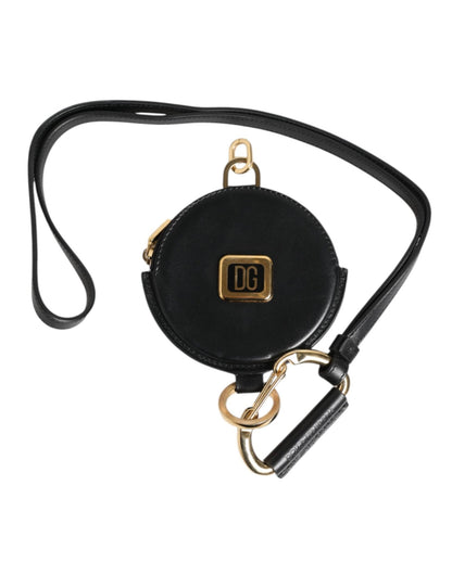 Dolce & Gabbana Black Round Leather DG Logo Coin Purse Lanyard Wallet – par Dolce & Gabbana | Disponible sur Sandy Store ByNet