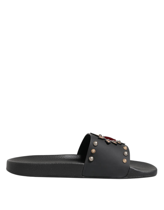 Dolce & Gabbana Black Rubber Sacred Heart Slides Men Beachwear Shoes – EU45/US12 par Dolce & Gabbana | Disponible sur Sandy Store ByNet