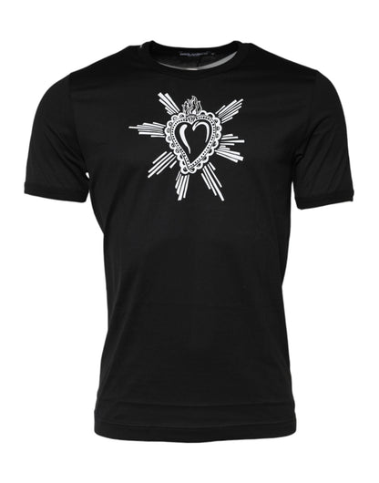 Dolce & Gabbana Black Sacred Heart Cotton Crew Neck T-shirt – IT48 | M par Dolce & Gabbana | Disponible sur Sandy Store ByNet