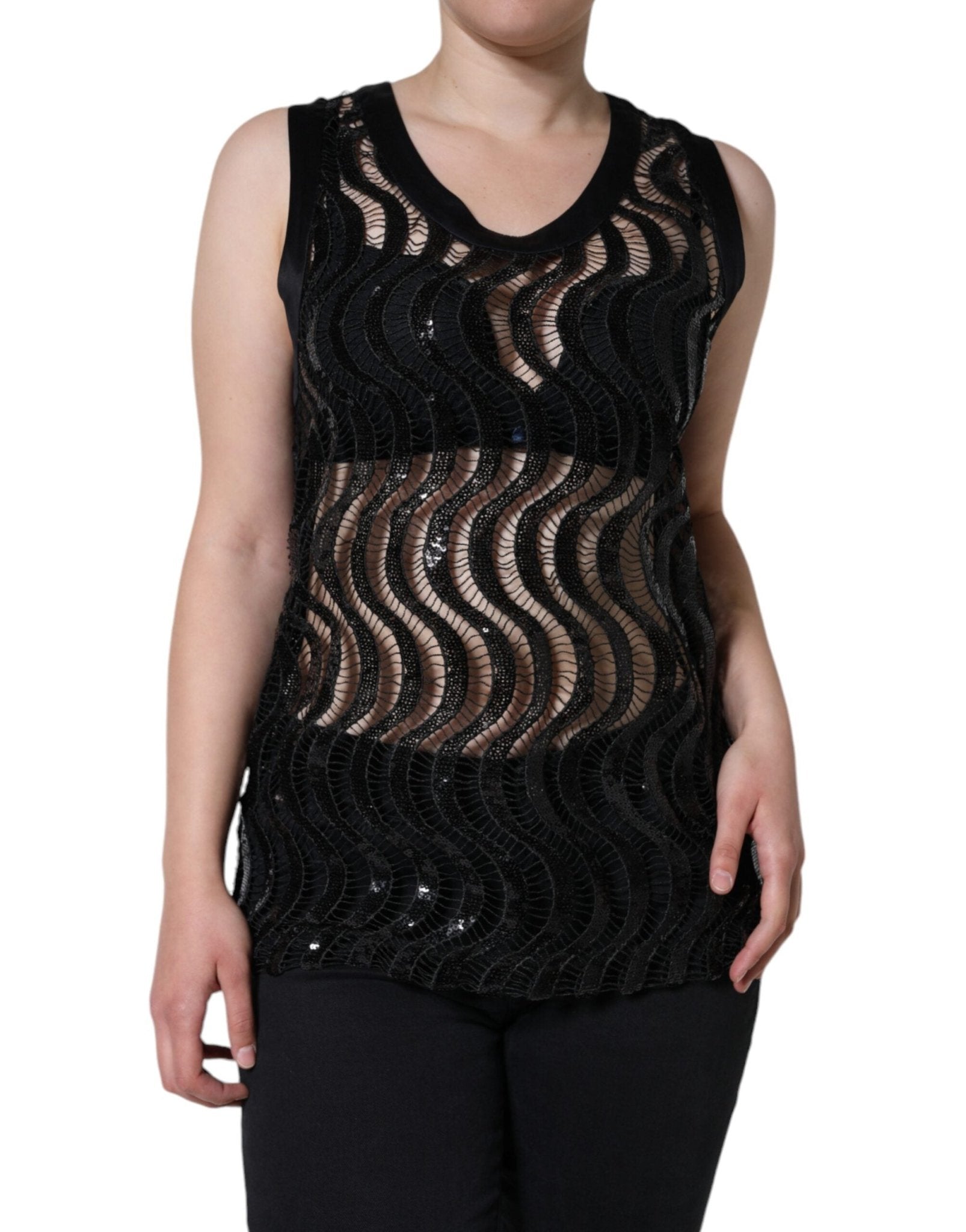 Dolce & Gabbana Black Sequin Sleeveless Tank Blouse Top – IT42|M par Dolce & Gabbana | Disponible sur Sandy Store ByNet