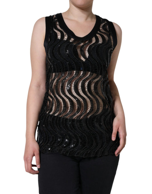 Dolce & Gabbana Black Sequin Sleeveless Tank Blouse Top – IT42|M par Dolce & Gabbana | Disponible sur Sandy Store ByNet
