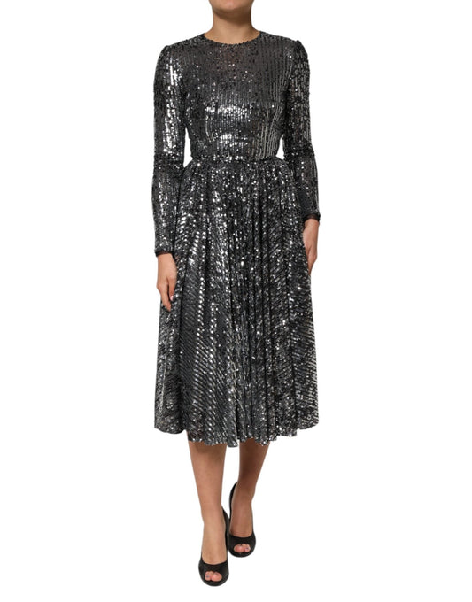 Dolce & Gabbana Black Sequined Long Sleeves Midi A - line Dress – IT40|S par Dolce & Gabbana | Disponible sur Sandy Store ByNet