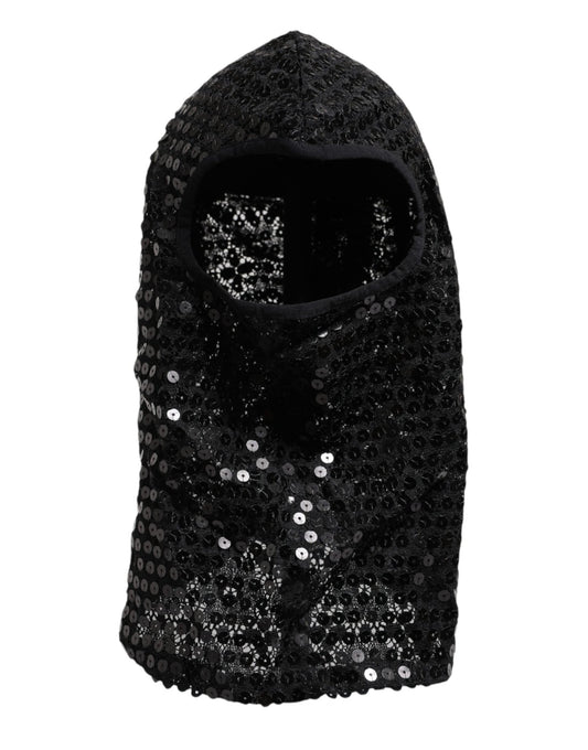 Dolce & Gabbana Black Sequined Nylon Ski Mask Balaclava Hat - Sandy Store ByNet