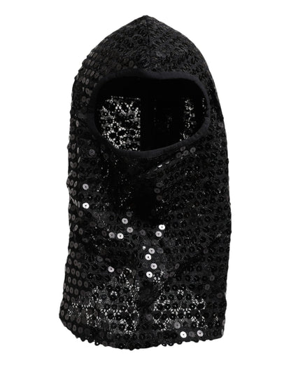 Dolce & Gabbana Black Sequined Nylon Ski Mask Balaclava Hat - Sandy Store ByNet