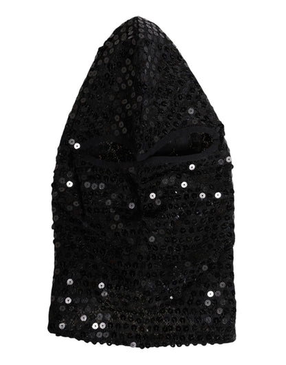 Dolce & Gabbana Black Sequined Nylon Ski Mask Balaclava Hat - Sandy Store ByNet