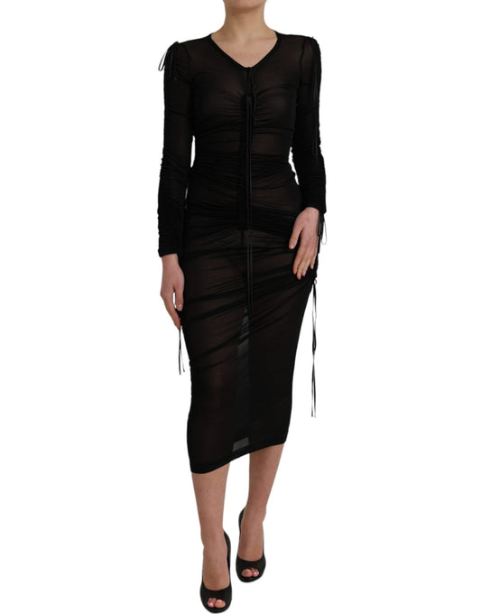 Dolce & Gabbana Black Sheer Bodycon Sheath Midi Dress - Sandy Store ByNet