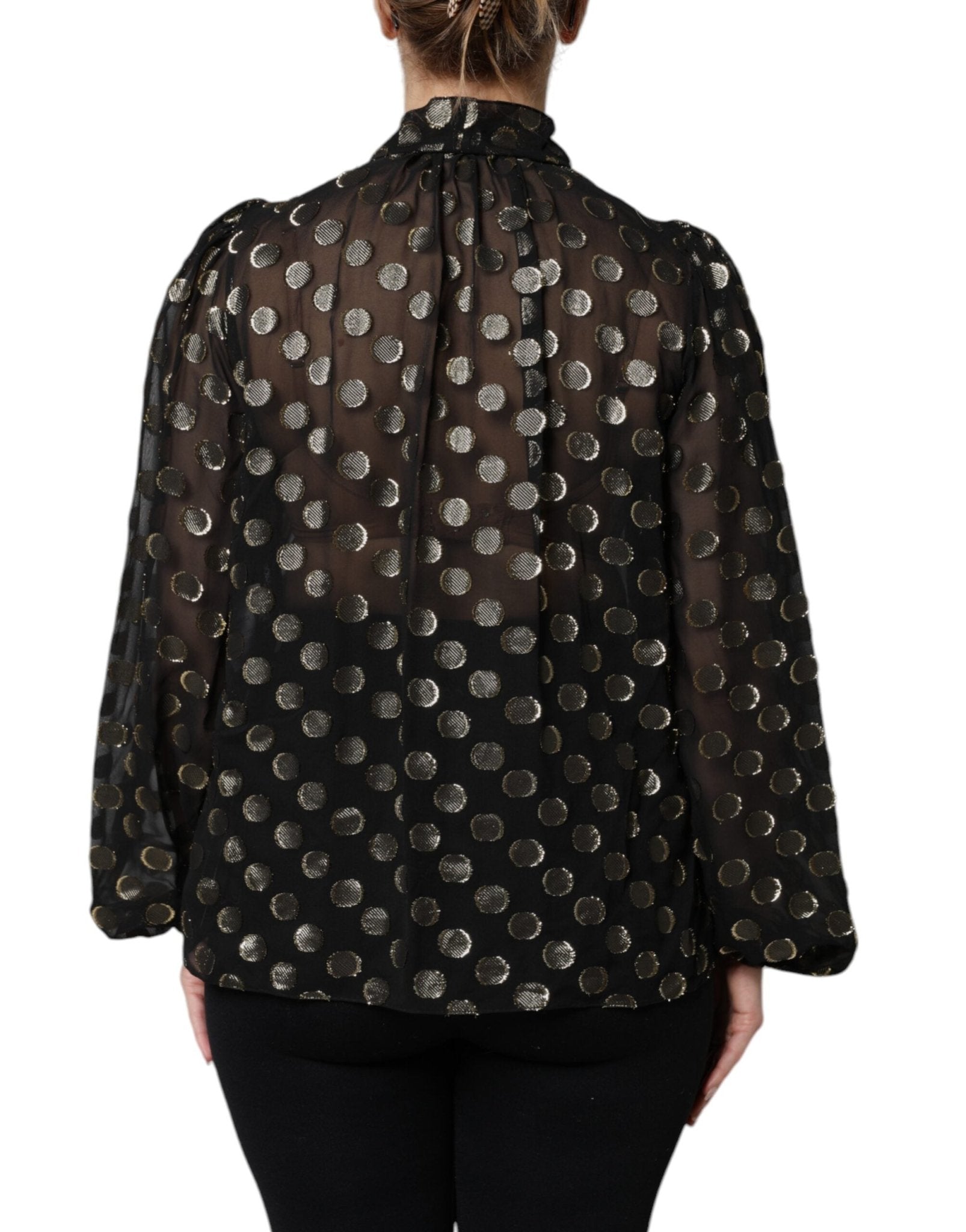 Dolce & Gabbana Black Sheer Tied Neck Polka Dots Blouse Top - Sandy Store ByNet