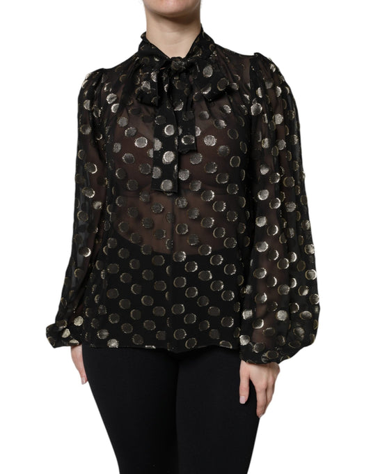 Dolce & Gabbana Black Sheer Tied Neck Polka Dots Blouse Top - Sandy Store ByNet