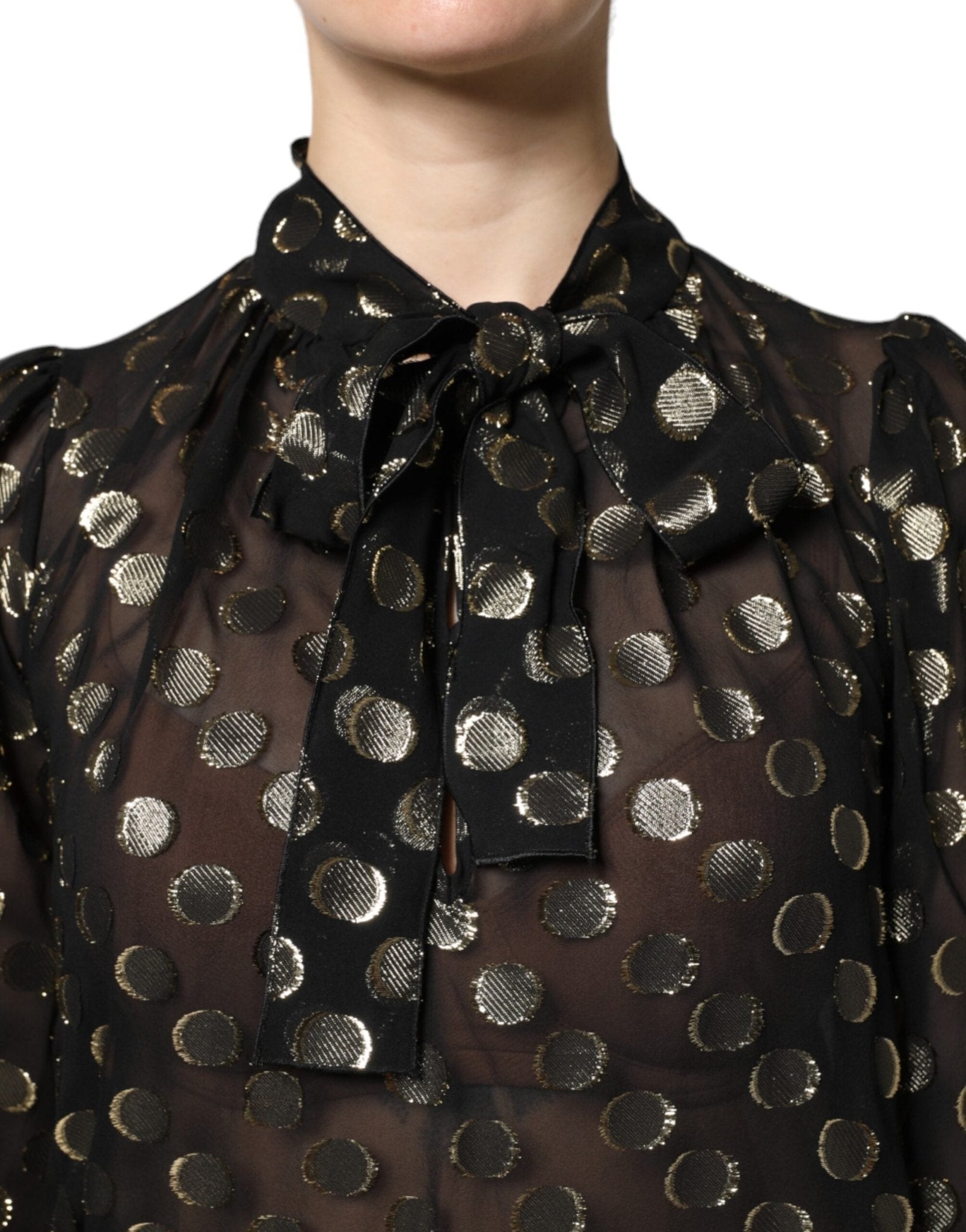 Dolce & Gabbana Black Sheer Tied Neck Polka Dots Blouse Top - Sandy Store ByNet