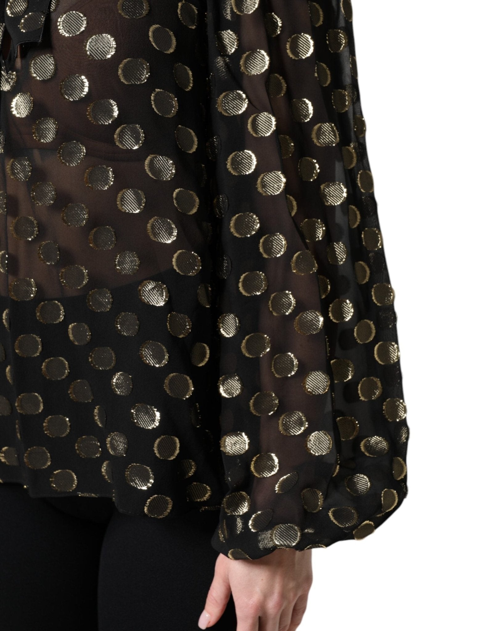 Dolce & Gabbana Black Sheer Tied Neck Polka Dots Blouse Top - Sandy Store ByNet