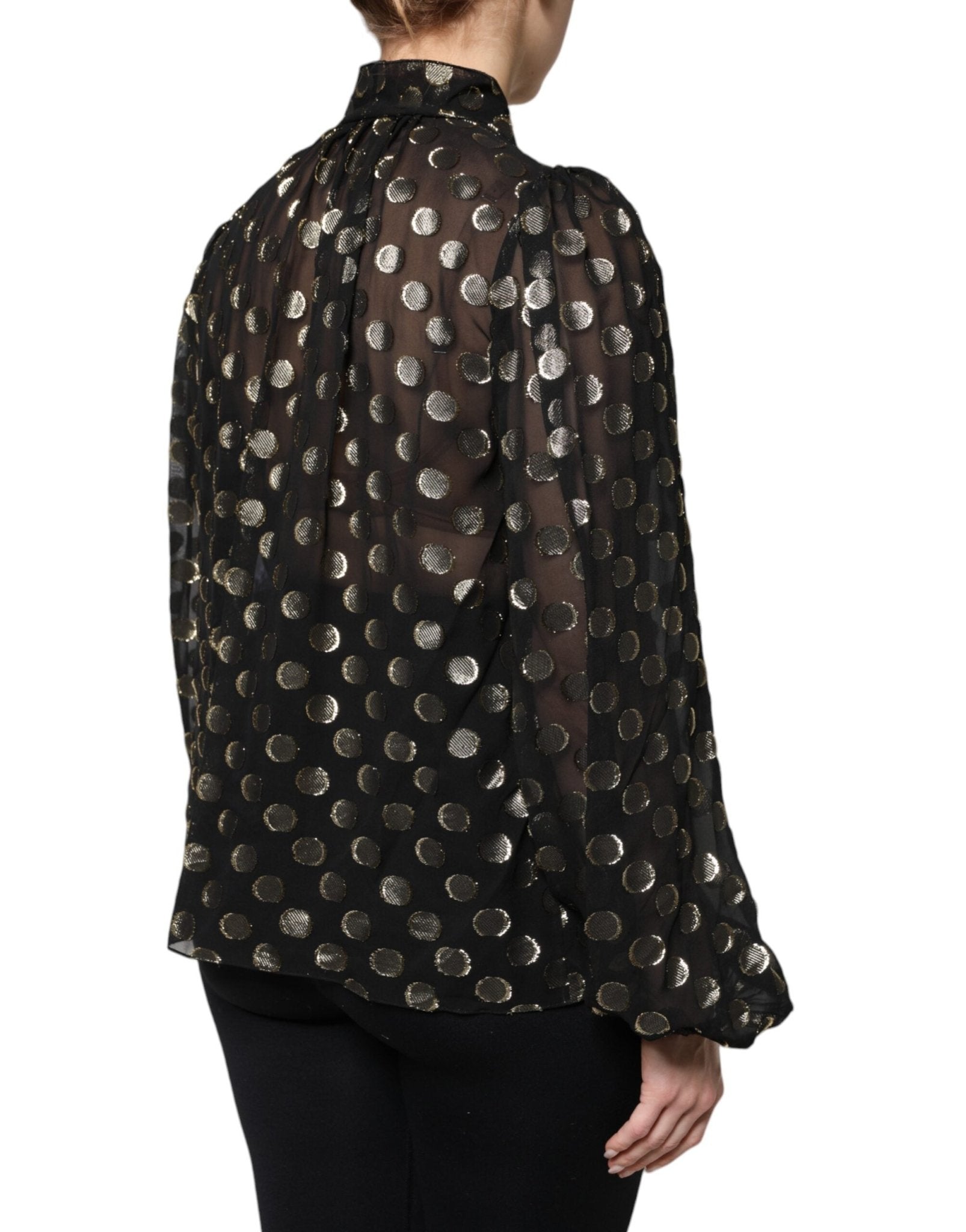 Dolce & Gabbana Black Sheer Tied Neck Polka Dots Blouse Top - Sandy Store ByNet