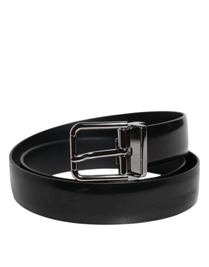 Dolce & Gabbana Black Shiny Leather Silver Metal Buckle Belt - Sandy Store ByNet