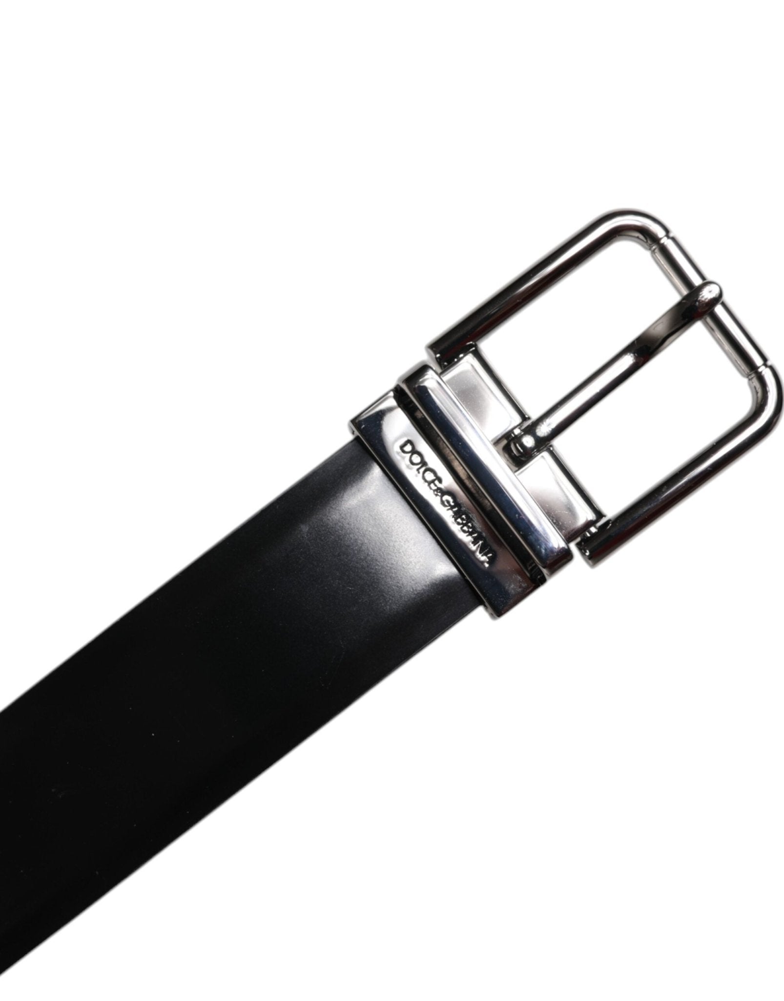 Dolce & Gabbana Black Shiny Leather Silver Metal Buckle Belt - Sandy Store ByNet