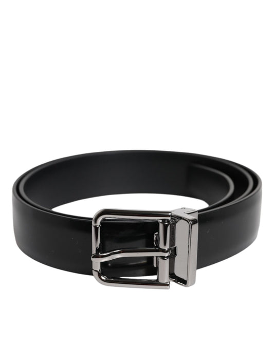 Dolce & Gabbana Black Shiny Leather Silver Metal Buckle Belt - Sandy Store ByNet