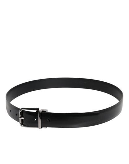Dolce & Gabbana Black Shiny Leather Silver Metal Buckle Belt - Sandy Store ByNet