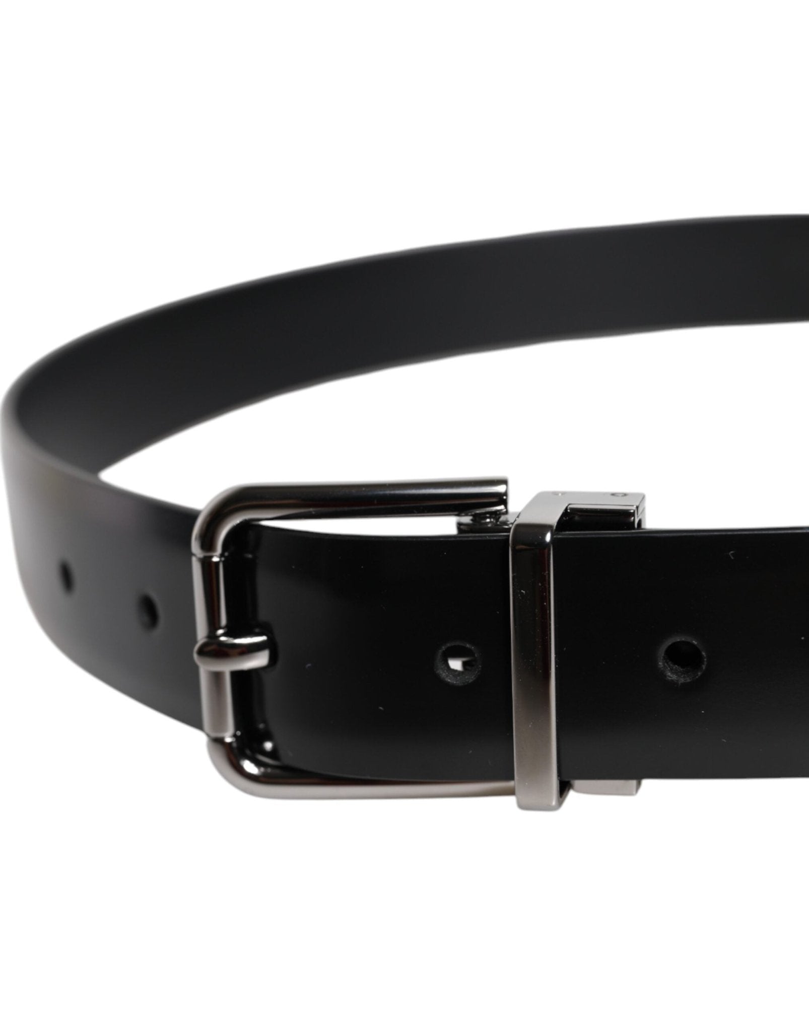 Dolce & Gabbana Black Shiny Leather Silver Metal Buckle Belt - Sandy Store ByNet