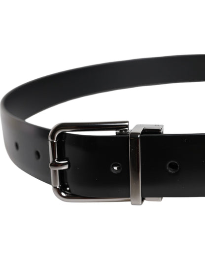 Dolce & Gabbana Black Shiny Leather Silver Metal Buckle Belt - Sandy Store ByNet