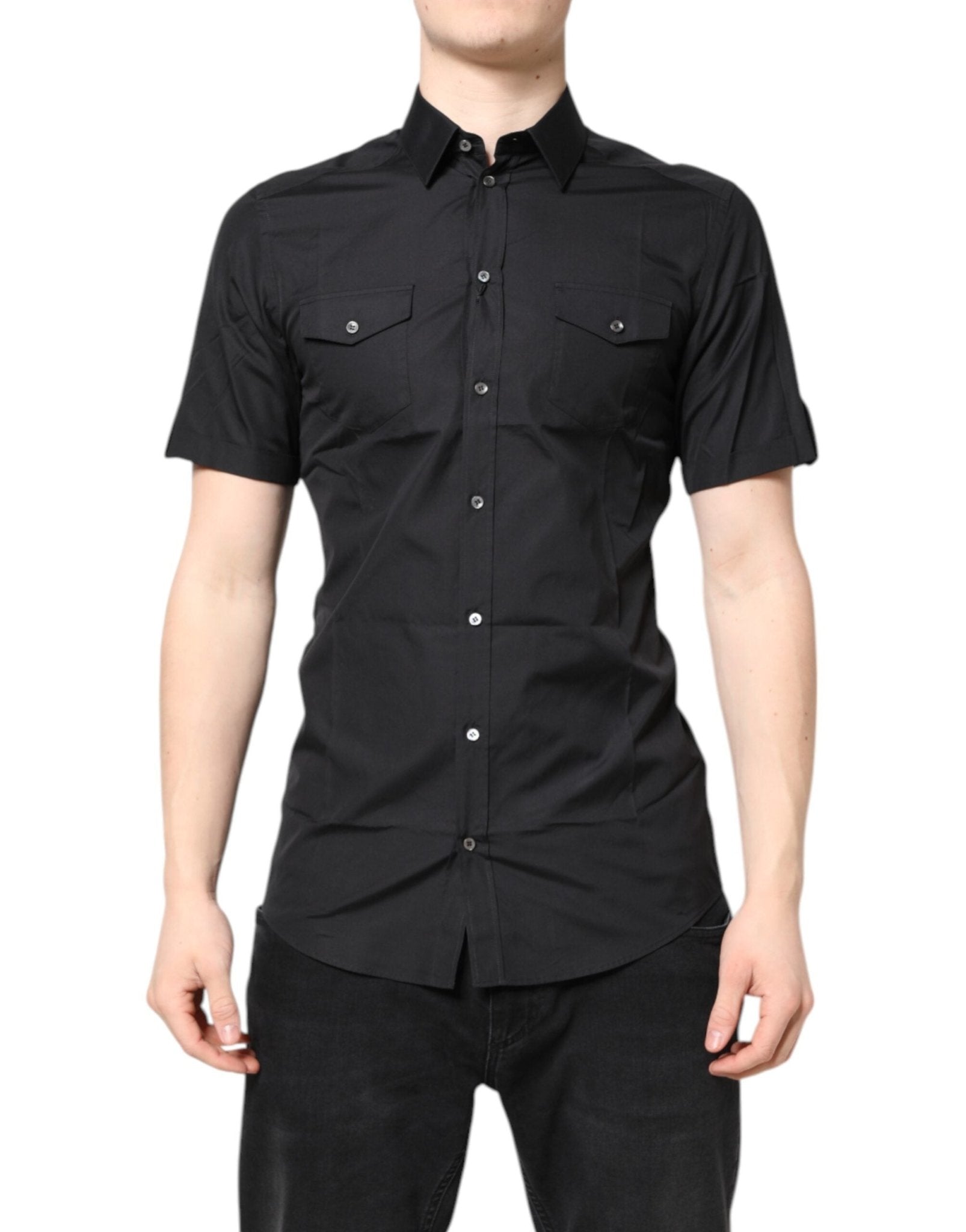 Dolce & Gabbana Black Short Sleeves Cotton GOLD Casual Shirt – IT39 | S par Dolce & Gabbana | Disponible sur Sandy Store ByNet