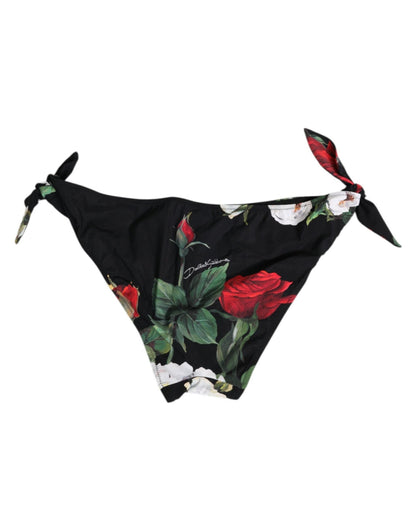 Dolce & Gabbana Black Side Tie Floral Bikini Bottom Swimwear – IT2 | S par Dolce & Gabbana | Disponible sur Sandy Store ByNet