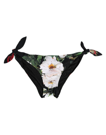 Dolce & Gabbana Black Side Tie Floral Bikini Bottom Swimwear – IT2 | S par Dolce & Gabbana | Disponible sur Sandy Store ByNet