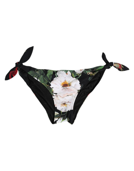 Dolce & Gabbana Black Side Tie Floral Bikini Bottom Swimwear – IT2 | S par Dolce & Gabbana | Disponible sur Sandy Store ByNet