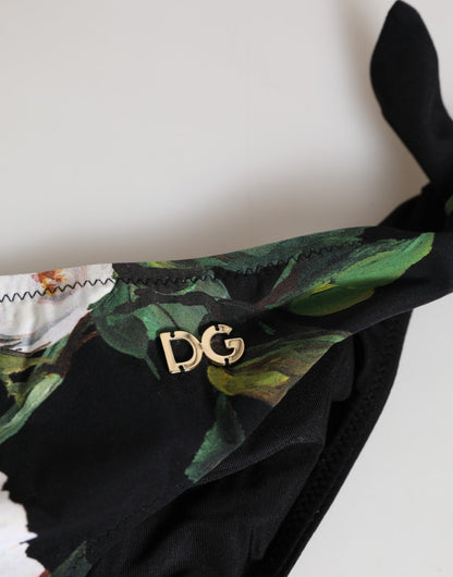 Dolce & Gabbana Black Side Tie Floral Bikini Bottom Swimwear – IT2 | S par Dolce & Gabbana | Disponible sur Sandy Store ByNet