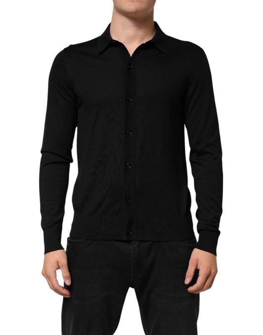Dolce & Gabbana Black Silk Button Up Lightweight Sweater – IT48 | M par Dolce & Gabbana | Disponible sur Sandy Store ByNet