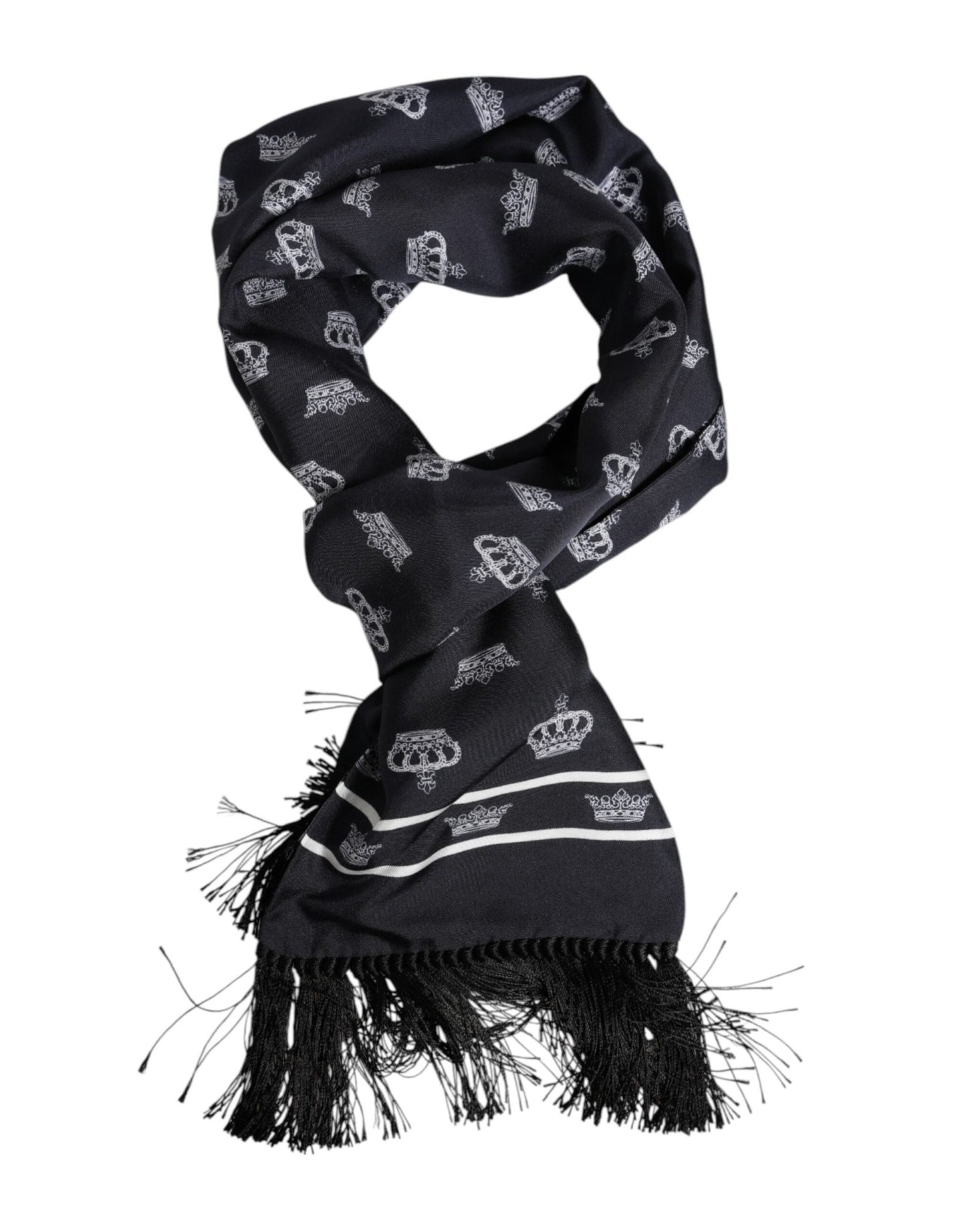 Dolce & Gabbana Black Silk Crown Fringes Men Foulard Scarf – par Dolce & Gabbana | Disponible sur Sandy Store ByNet