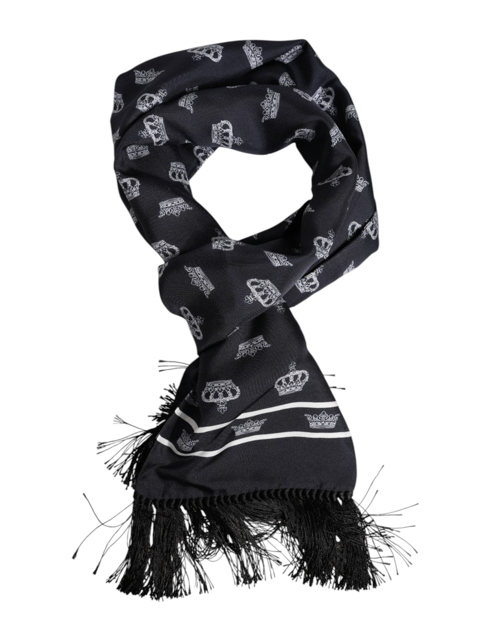 Dolce & Gabbana Black Silk Crown Fringes Men Foulard Scarf – par Dolce & Gabbana | Disponible sur Sandy Store ByNet