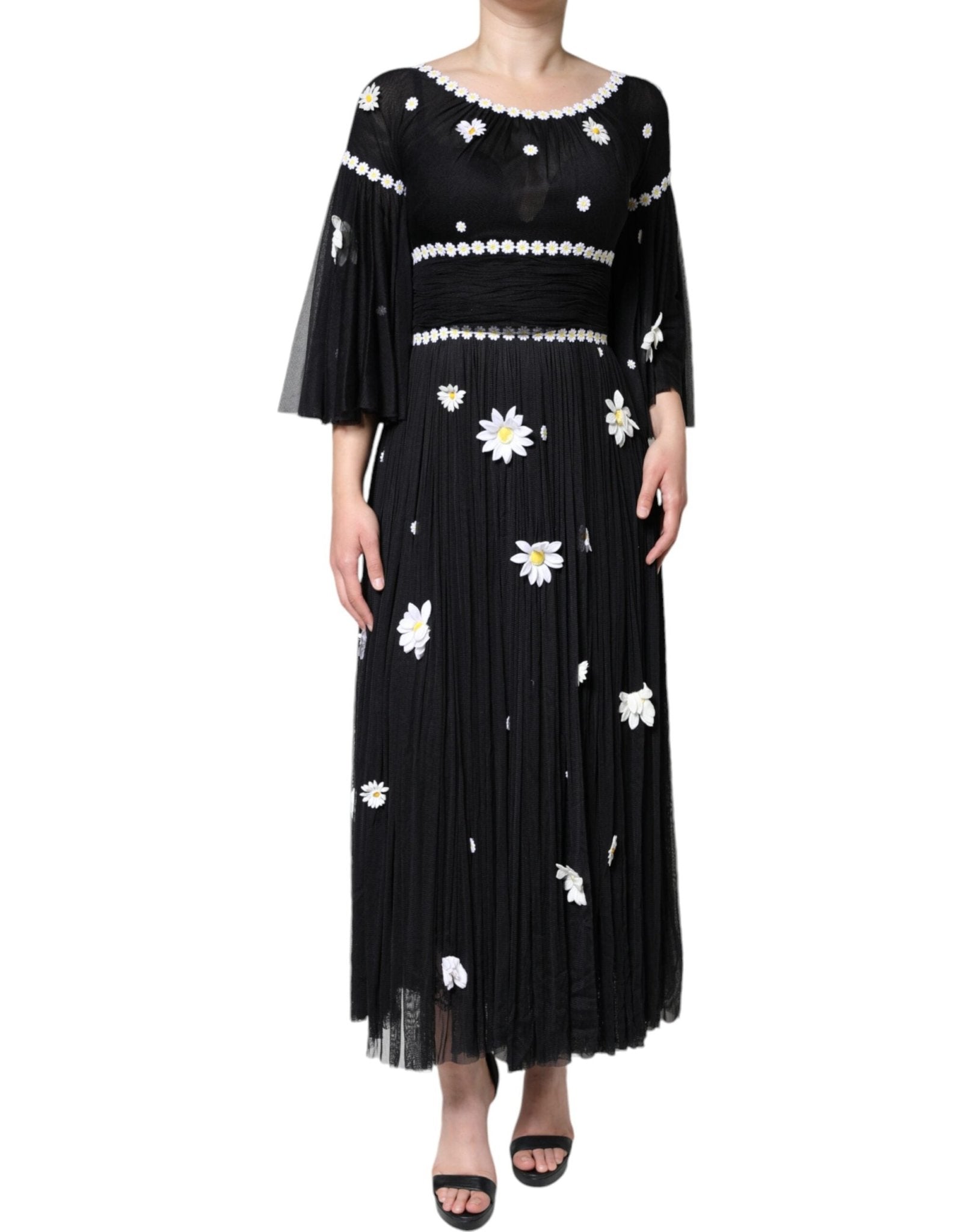 Dolce & Gabbana Black Silk Daisy A - line Long Maxi Dress - Sandy Store ByNet