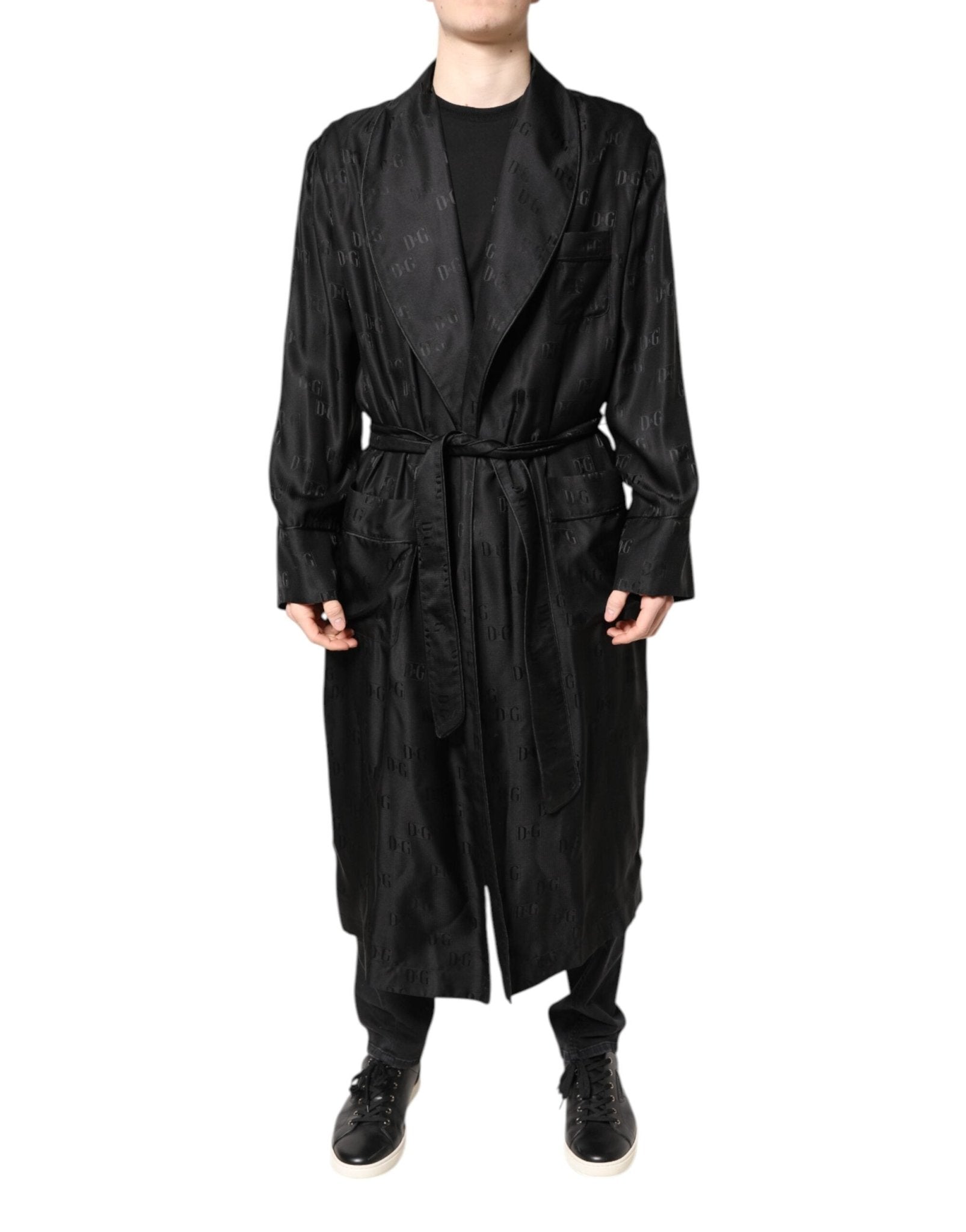Dolce & Gabbana Black Silk DG Logo Men Wrap Robe Coat Jacket – IT46 | S par Dolce & Gabbana | Disponible sur Sandy Store ByNet