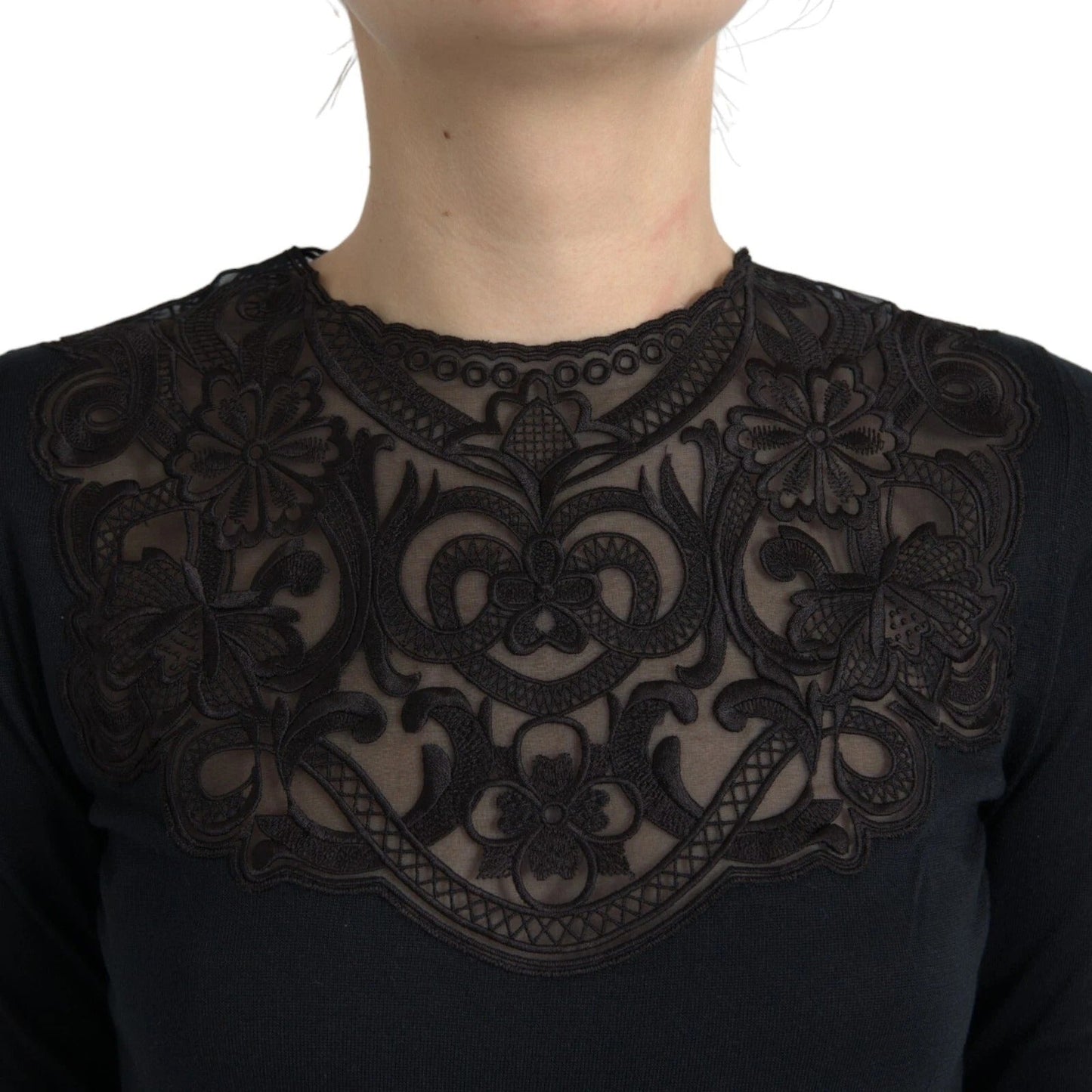 Dolce & Gabbana Black Silk Lace Trim Long Sleeves Blouse Top – IT40|S par Dolce & Gabbana | Disponible sur Sandy Store ByNet