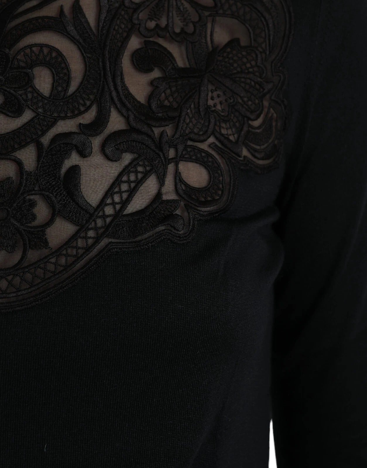 Dolce & Gabbana Black Silk Lace Trim Long Sleeves Blouse Top – IT40|S par Dolce & Gabbana | Disponible sur Sandy Store ByNet