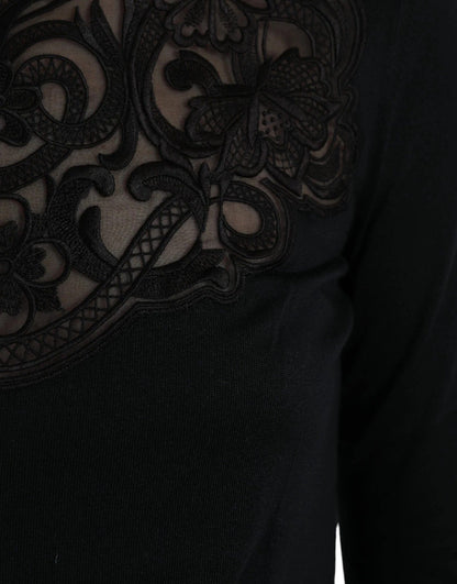 Dolce & Gabbana Black Silk Lace Trim Long Sleeves Blouse Top – IT40|S par Dolce & Gabbana | Disponible sur Sandy Store ByNet