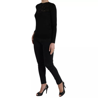 Dolce & Gabbana Black Silk Lace Trim Long Sleeves Blouse Top – IT40|S par Dolce & Gabbana | Disponible sur Sandy Store ByNet