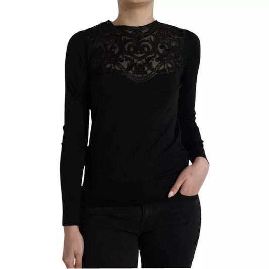 Dolce & Gabbana Black Silk Lace Trim Long Sleeves Blouse Top – IT40|S par Dolce & Gabbana | Disponible sur Sandy Store ByNet