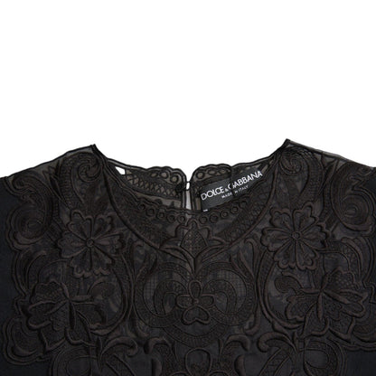 Dolce & Gabbana Black Silk Lace Trim Long Sleeves Blouse Top – IT40|S par Dolce & Gabbana | Disponible sur Sandy Store ByNet