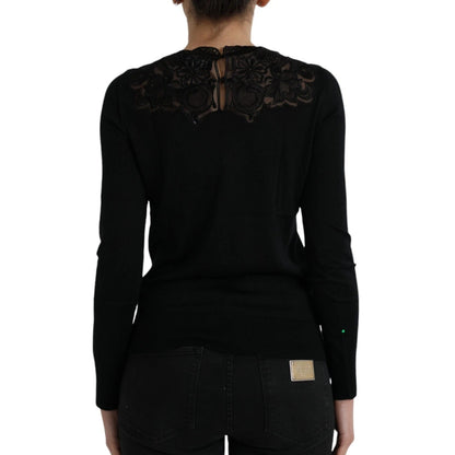 Dolce & Gabbana Black Silk Lace Trim Long Sleeves Blouse Top – IT40|S par Dolce & Gabbana | Disponible sur Sandy Store ByNet