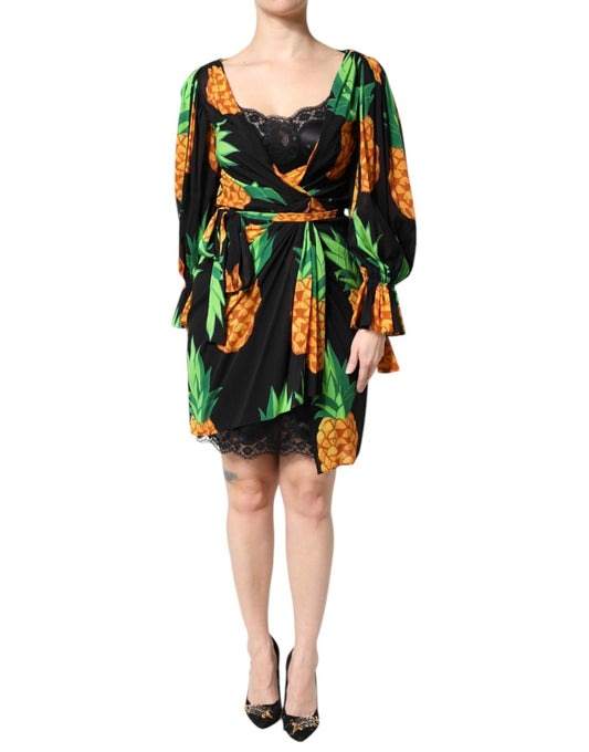 Dolce & Gabbana Black Silk Pineapple Draped Print Wrap Dress – IT40|S par Dolce & Gabbana | Disponible sur Sandy Store ByNet