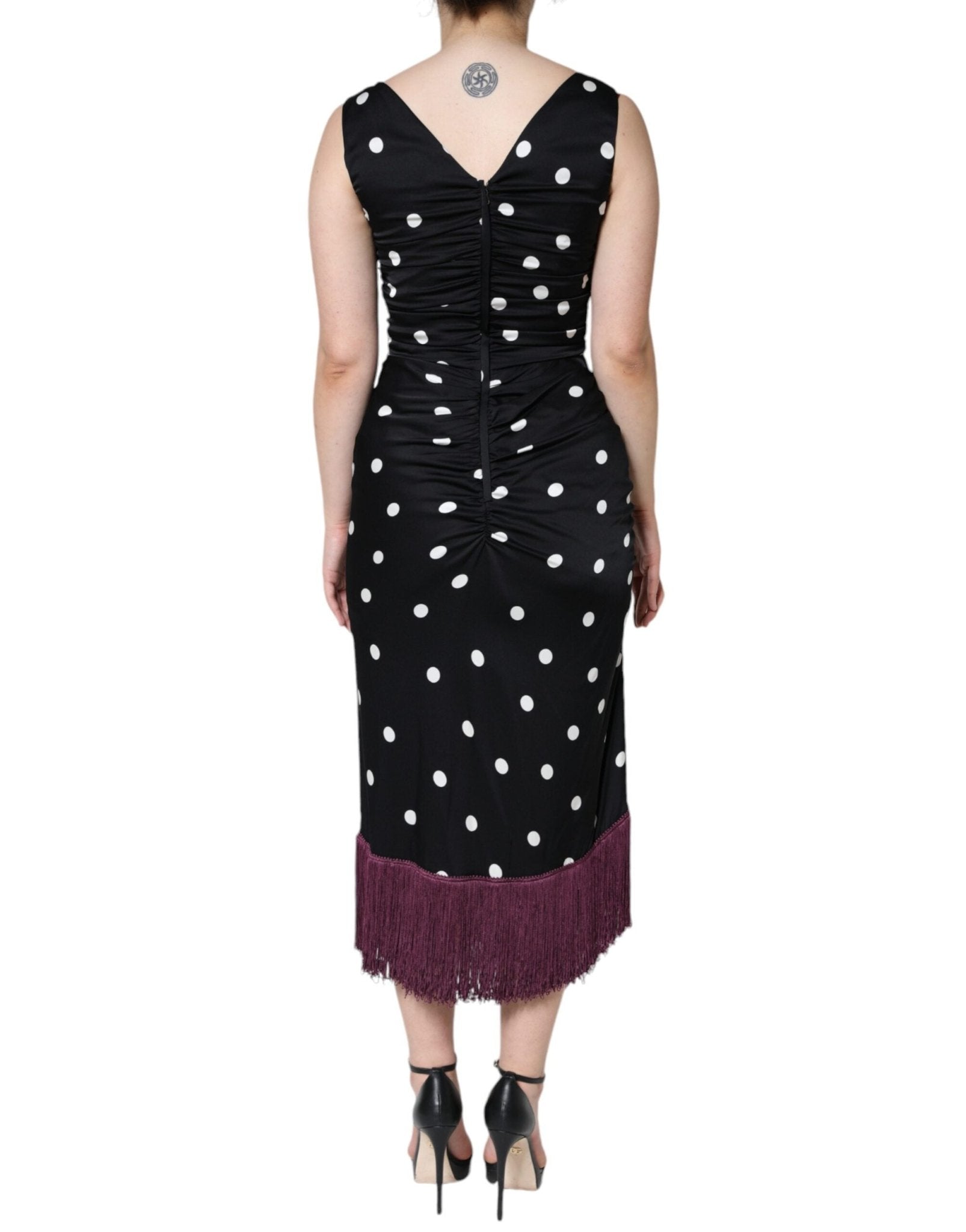 Dolce & Gabbana Black Silk Polka Dot Vneck Tassel Midi Dress – IT36|XXS par Dolce & Gabbana | Disponible sur Sandy Store ByNet